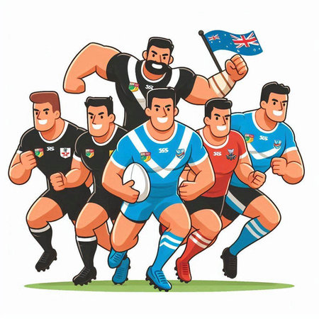 Rugby players with the national flag of Australia, vector illustrationのイラスト素材