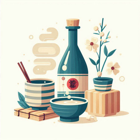 Japanese food vector illustration. Sake and sashimi. Japanese cuisine.のイラスト素材