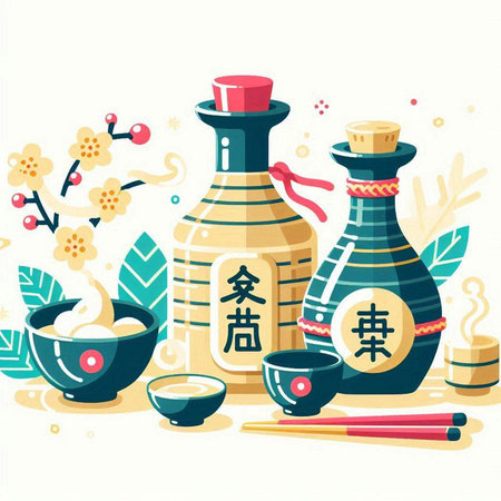 Japanese sake. Sake, sake and sake. Vector illustrationのイラスト素材