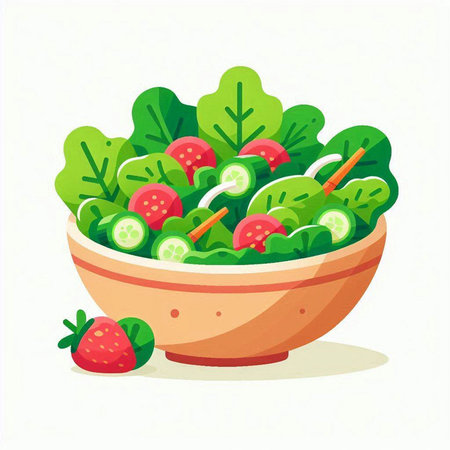 Salad in a bowl isolated on white background. Vector illustration.のイラスト素材
