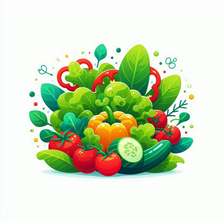 Fresh vegetable salad in a bowl. Vector illustration of a healthy food.のイラスト素材