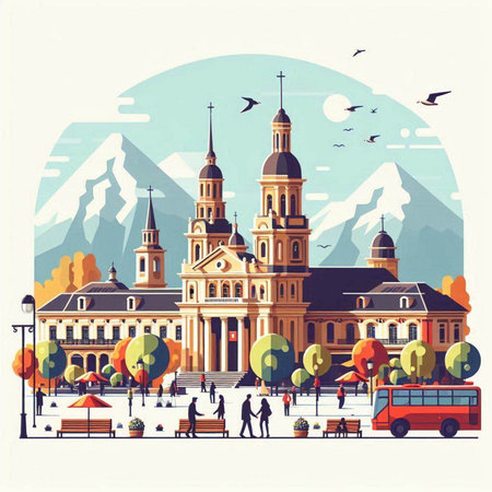 Cityscape of Vienna, Austria, Europe. Vector Illustration.のイラスト素材