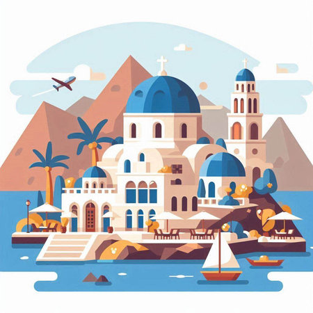 Travel to Egypt concept. Flat design vector illustration. Travel and tourism.のイラスト素材