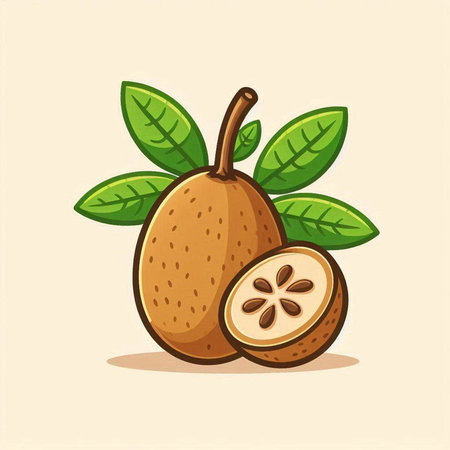 Whole and half kiwi fruit with leaves. Vector illustration.のイラスト素材