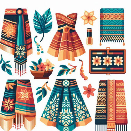 Set of ethnic decorative elements. Vector illustration in a flat style.のイラスト素材