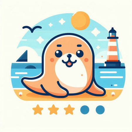Cute seal on the beach. Vector illustration in flat style.のイラスト素材