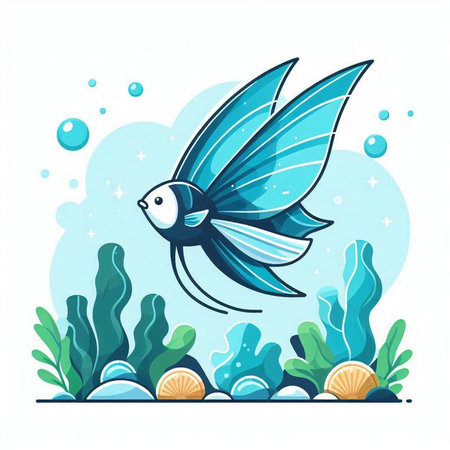Blue fish in the sea. Underwater world. Vector illustration.のイラスト素材