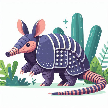 Cute hand drawn vector illustration of an armadillo in the jungleのイラスト素材