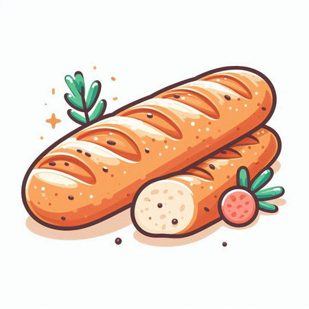 Baguette. Vector illustration of a baguette on a white background.のイラスト素材