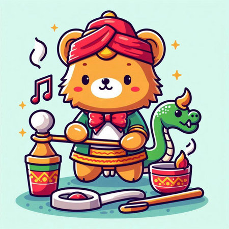 Illustration of Cute Lion Mascot Character Playing Musical Instrumentのイラスト素材