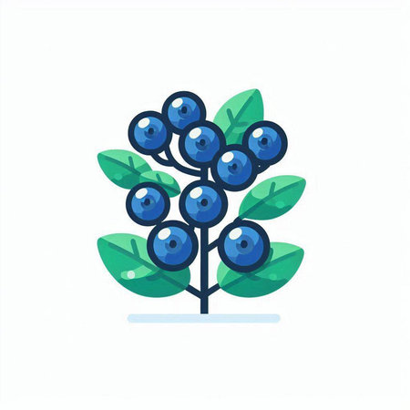 Blueberry flat icon. Vector illustration of berry with leaves.のイラスト素材