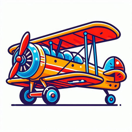 Retro biplane isolated on a white background. Vector illustration.のイラスト素材