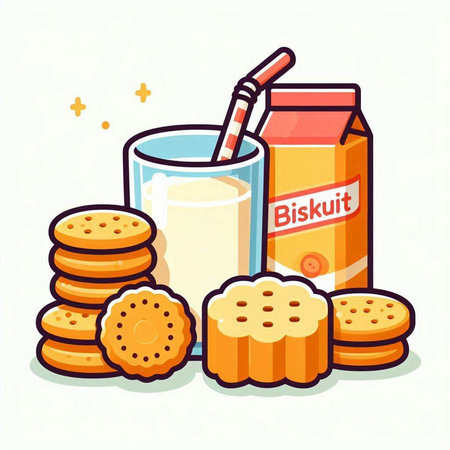 Milk and cookies on white background. Vector illustration in flat style.のイラスト素材