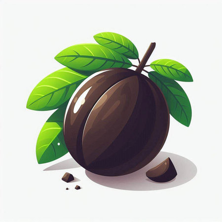 Plum with leaves on a white background. Vector illustration. Eps 10のイラスト素材