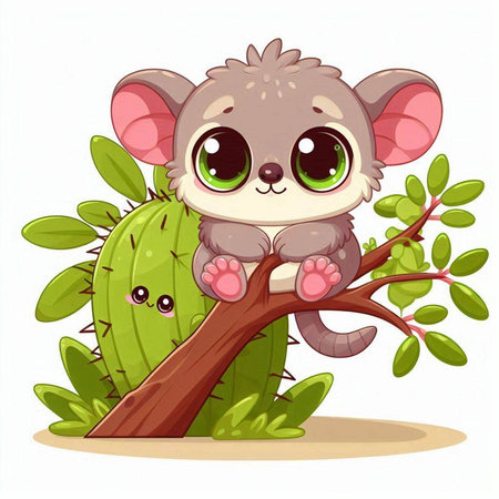 Cute cartoon koala sitting on the tree. Vector illustration.のイラスト素材