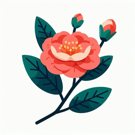 Camellia flower on a white background. Vector illustration.のイラスト素材