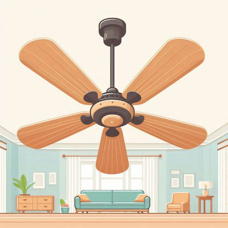 Ceiling fan in the living room. Vector illustration in cartoon styleのイラスト素材