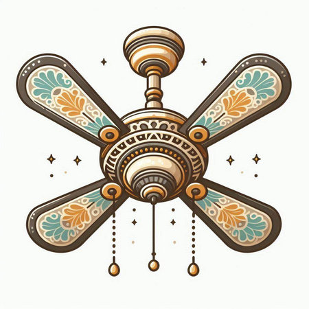 Ceiling fan with decorative pattern. Vector illustration in vintage style.のイラスト素材