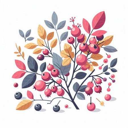 Illustration of a branch with red berries on a white background.のイラスト素材