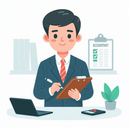 Businessman working in office. Vector illustration in a flat style.のイラスト素材