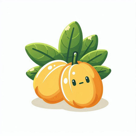 Cute cartoon pumpkin character with green leaves. Vector illustration isolated on white background.のイラスト素材