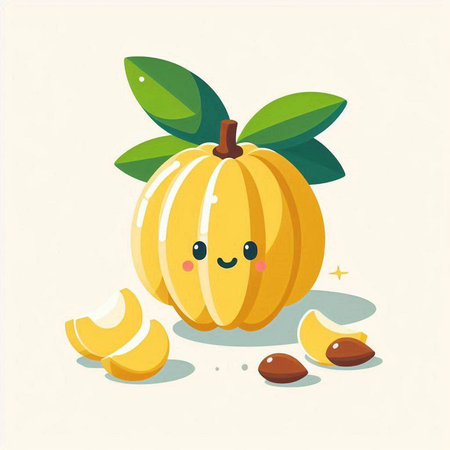 Cute kawaii kawaii pumpkin fruit. Vector illustration.のイラスト素材