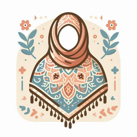 Hand drawn vector illustration of a woman's shawl. Boho style.のイラスト素材