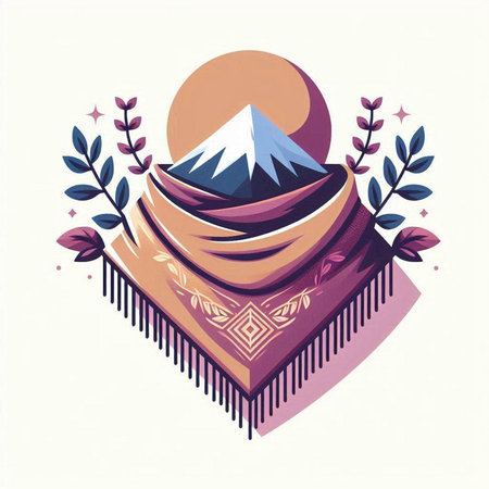 Mountain in the sky. Illustration in retro style. Vector.のイラスト素材