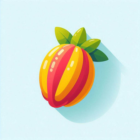 Illustration of a colorful fruit on a blue background with shadow.のイラスト素材