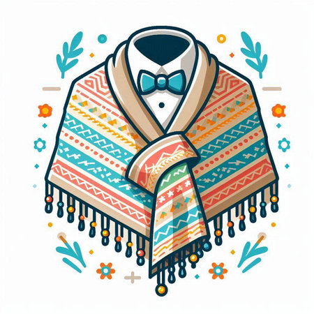 Vector hand drawn illustration of a man wearing a warm knitted sweater and a bow tie.のイラスト素材