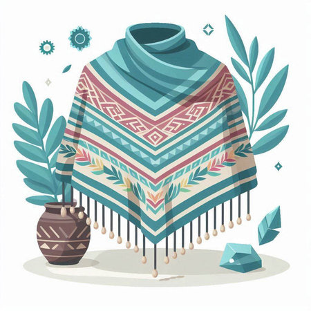 Vector illustration of a woolen shawl with a pattern.のイラスト素材