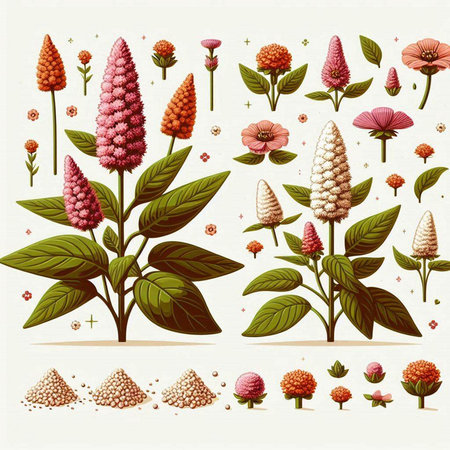 Set of colorful flowers and plants in vintage style. Vector illustration.のイラスト素材