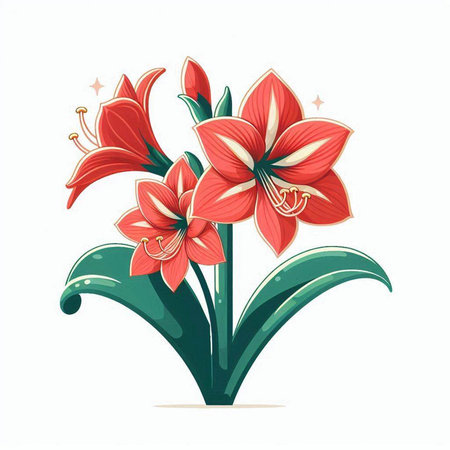 Beautiful red lily flowers on white background. Vector illustration.のイラスト素材