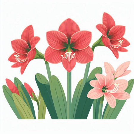 Hippeastrum (amaryllis) flowers. Vector illustration.のイラスト素材