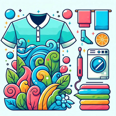 Laundry and cleaning concept. Vector illustration for your design.のイラスト素材