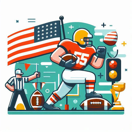 American football player with american flag on background. Vector illustration.のイラスト素材
