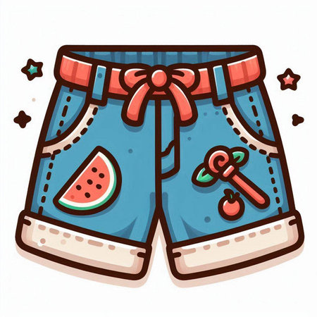 Swimming shorts with watermelon and lollipop. Vector illustration.のイラスト素材