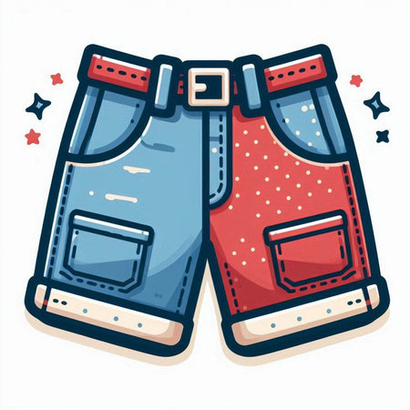 Vector illustration of a pair of denim shorts isolated on white background.のイラスト素材