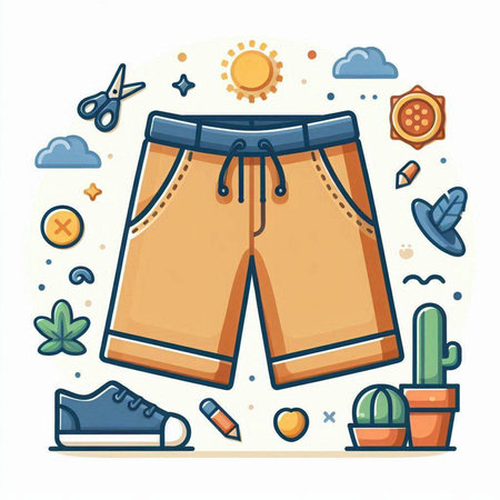 Shorts and different summer things. Vector illustration in flat style.のイラスト素材