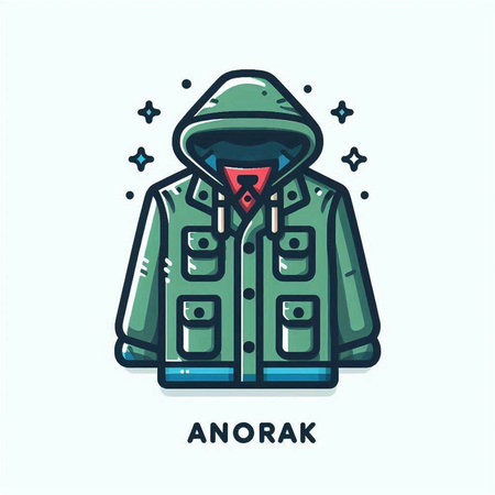 Men's winter jacket with hood. Vector illustration in flat style.のイラスト素材