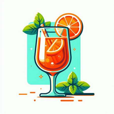 Cocktail with orange, mint and ice. Vector illustration.のイラスト素材