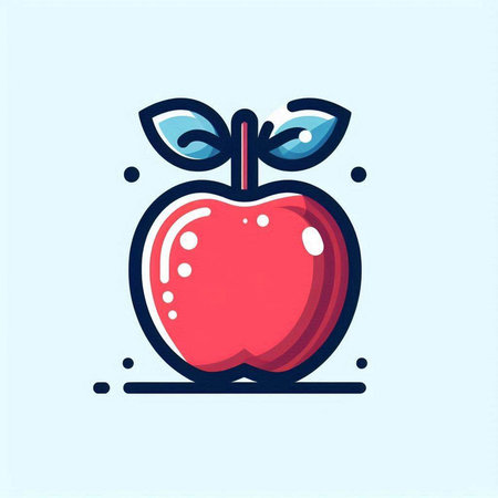 Red apple with green leaves. Vector illustration in flat cartoon style.のイラスト素材