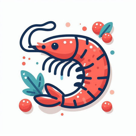 Shrimp icon. Seafood. Vector illustration in cartoon style.のイラスト素材