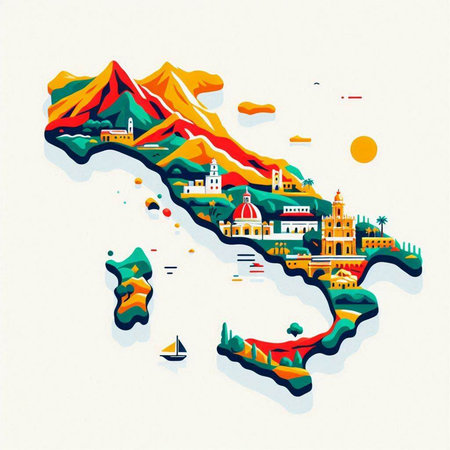 Macedonia vector illustration. Colorful map of Macedonia with famous landmarks.のイラスト素材