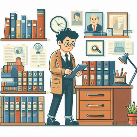 Man in office. Vector illustration in flat cartoon style. Businessman in office.のイラスト素材