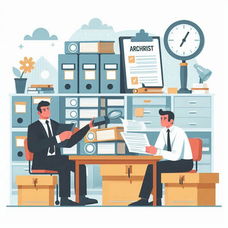 Businessman working in the office. Business concept. Vector illustration in flat styleのイラスト素材