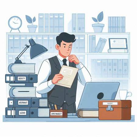Businessman working in office. Vector illustration in flat cartoon style.のイラスト素材