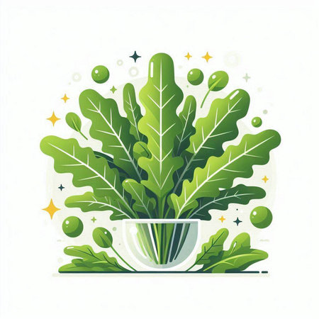 Green leaves in a vase. Vector illustration on white background.のイラスト素材