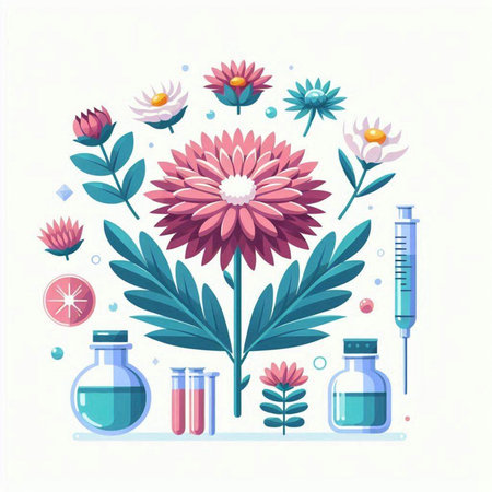 Flower and medicine. Vector illustration in flat style on white background.のイラスト素材
