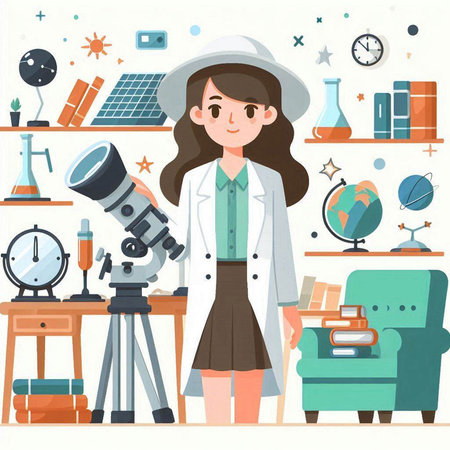 Scientist woman working in the laboratory. Vector illustration in flat styleのイラスト素材